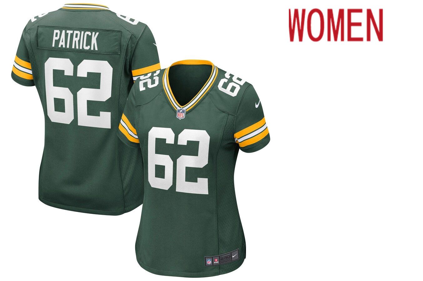 Women Green Bay Packers #62 Lucas Patrick Nike Green Game NFL Jersey->women nfl jersey->Women Jersey